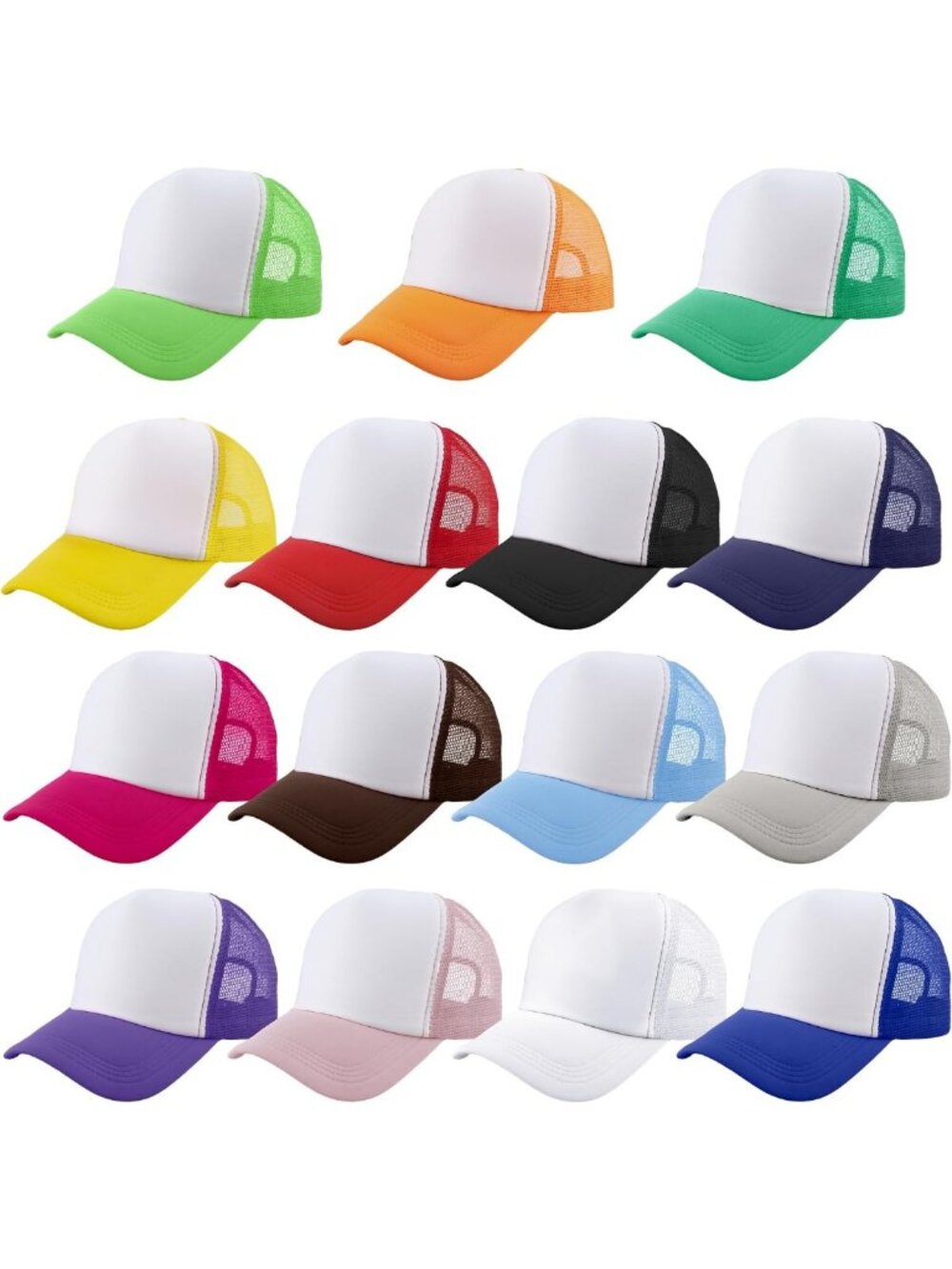 15 Pack Kids DIY Summer Mesh Trucker Hats - Blank Baseball Caps for